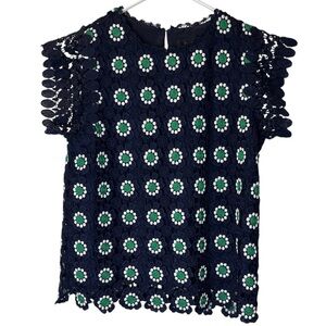 J. Crew Crochet Lace Floral Top In Blue & Green Size XS